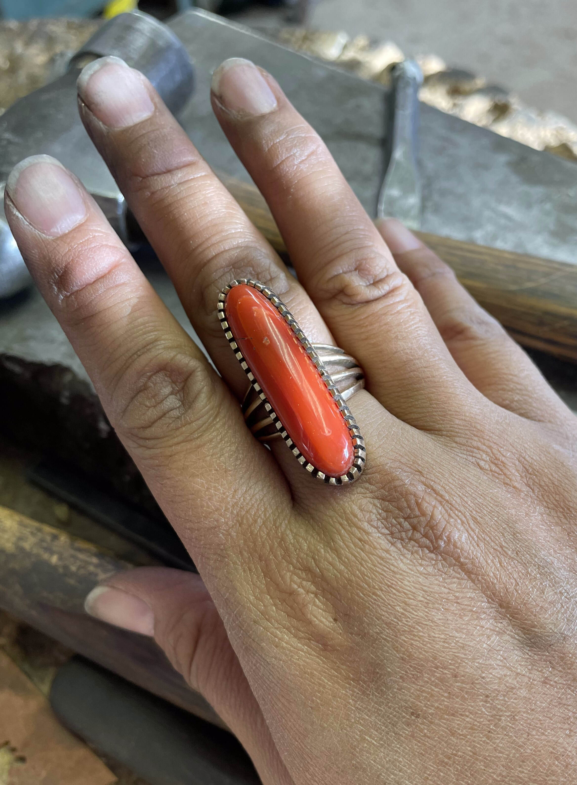 Customised Coral / Moonga Ring in 18K Gold